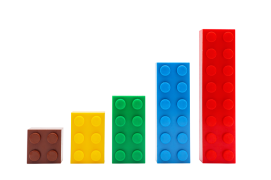 Multi-colored plastic building blocks. Toys and games.