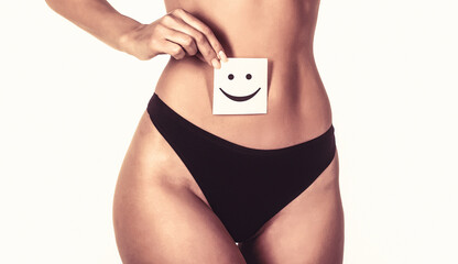 Stomach health, good digestion concepts. Women stomach health. Woman health. Closeup of healthy...