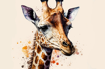 fantasy watercolor painting portrait giraffe with a colorful, generative ai