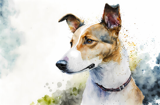 fantasy watercolor painting portrait Jack Russell Terrier or dog with a colorful, generative ai
