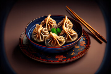 Chinese Dumplings in the plate on the table