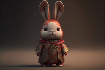 Fototapeta na wymiar Cute Rabbit Celebrating Chinese Lunar New Year Generative AI