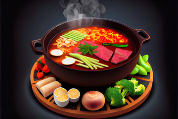 Chinese Hot Pot Food in the plate on the table