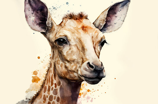 fantasy watercolor painting portrait giraffe with a colorful, generative ai