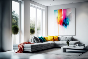 modern living room with sofa and a painting on the wall