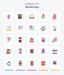 Creative Womens Day 25 Flat icon pack  Such As butterfly. rose. day. red. badge