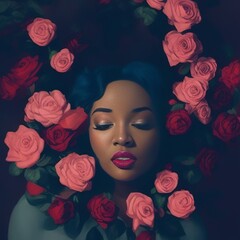 AI-Generated Image of an African American Woman With Roses in Her Hair
