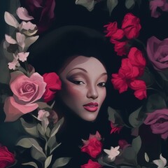 AI-Generated Image of an African American Woman With Roses in Her Hair