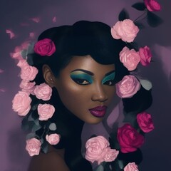 AI-Generated Image of an African American Woman With Roses in Her Hair
