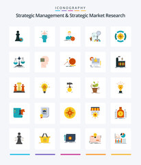 Creative Strategic Management And Strategic Market Research 25 Flat icon pack Such As dart. report. goal. file. goal