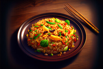 Chinese Fried Rice Food in the plate on the table