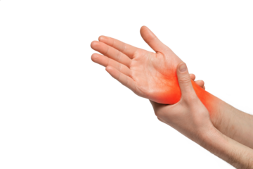 Young man holding his painful wrist, suffering from pain in wrist.