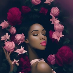 AI-Generated Image of an African American Woman With Roses in Her Hair