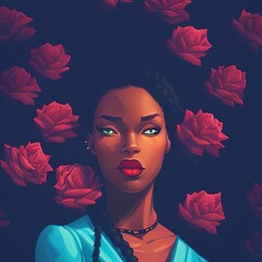 AI-Generated Image of an African American Woman With Roses in Her Hair