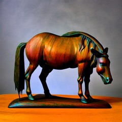 Wooden statue of a horse. Generative AI.