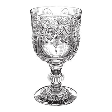 Glass crystal goblet hand drawn sketch Vector illustration