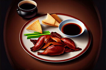Healthy Chinese Peking Duck Food in the plate on the table