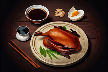 Healthy Chinese Peking Duck Food in the plate on the table