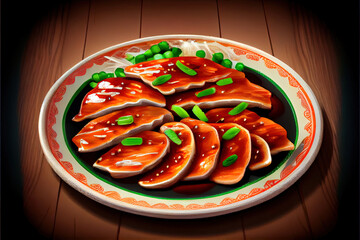 Chinese Twice-Cooked Pork Slices Food in the plate on the table