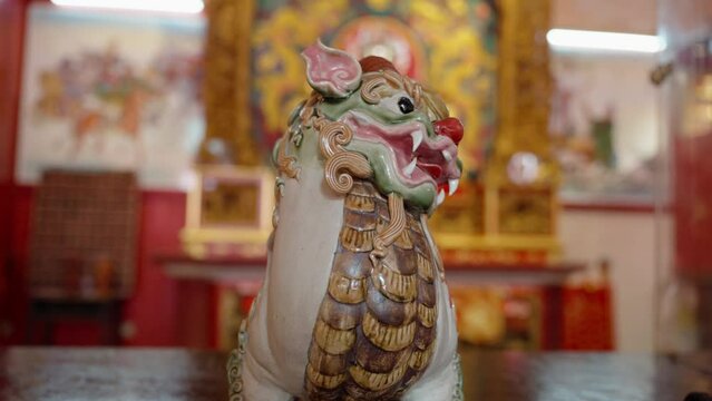 Chinese traditional dragon figure in the temple for praying. Religion in China, religious art with no property rights