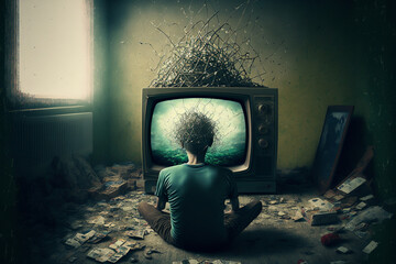 Child addicted to Tv and gadgets. Generative Ai.	
 - obrazy, fototapety, plakaty