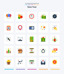 Creative New Year 25 Flat icon pack  Such As multimedia. disk. countdown. surprise. open