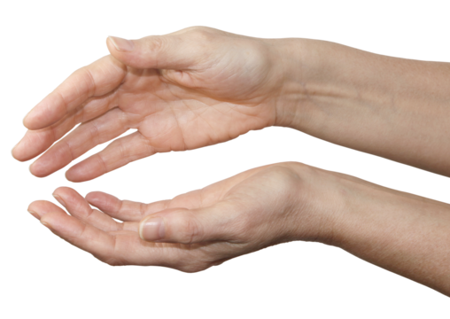 Female Reiki Healer hands gently cupped gesturing sensing healing energy transparent png file