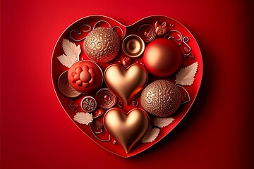 valentine's heart decoration on a red background