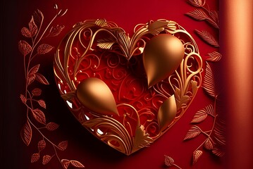 valentine's heart decoration on a red background