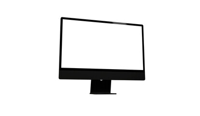 Computer display with white blank screen. Front view. Isolated on white background. 3D illustration.
