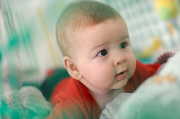 Portrait view of cute baby. Joy and happiness concept. Love and family emotion