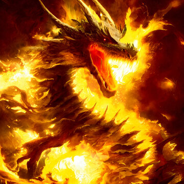 fantasy fire dragon artwork created with Generative AI technology