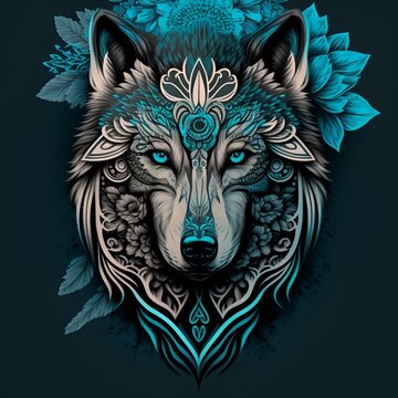 illustration of a colorful wolf