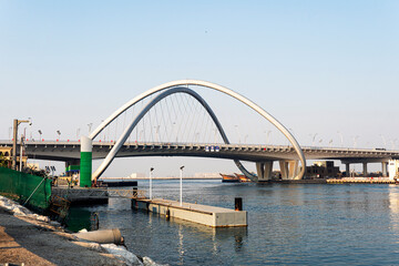 the coast of old Dubai. Al Shindagha Historical District sits alongside the Dubai Creek, and is one of the oldest parts of Dubai. bridge over the river