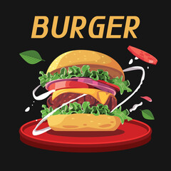 Burger social media , tasty Burger with meat