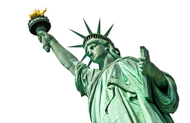 Close up of the statue of liberty isolated on transparent background, New York City, USA - obrazy, fototapety, plakaty