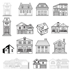 Hand drawn European city houses seamless pattern. Cute cartoon style vector illustration. Modern townhouse building sketch. City buildings, Creative Doodle decorative elements
