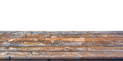 Rustic wooden planks table top isolated on transparent background