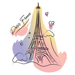 Isolated cute watercolor sketch of Eiffel tower France Vector