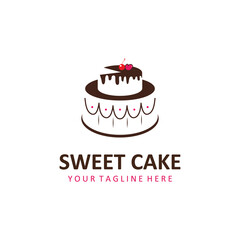 Birthday Cake Logo Template With Cherries And Candles.