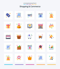 Creative Shopping And Commerce 25 Flat icon pack  Such As handbag. bag. credit card. world wide web. network domain