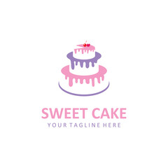 Birthday Cake Logo Template With Cherries And Candles.