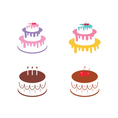 Birthday Cake Logo Template With Cherries And Candles.