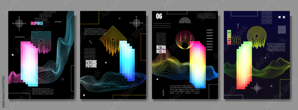 Poster vector illustration. abstract surreal background. memphis pattern. geometric shape. design elements 