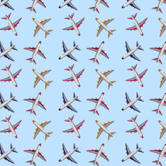 Seamless pattern with airplane. Travel, tourism, adventure, journey concept. Perfect for product design, wallpaper, scrapbooking, textile, wrapping paper.