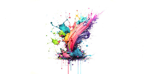 Watercolor blot with splashes and drops isolated on white background. Watercolor dots splashes. Generated. Ai Technology