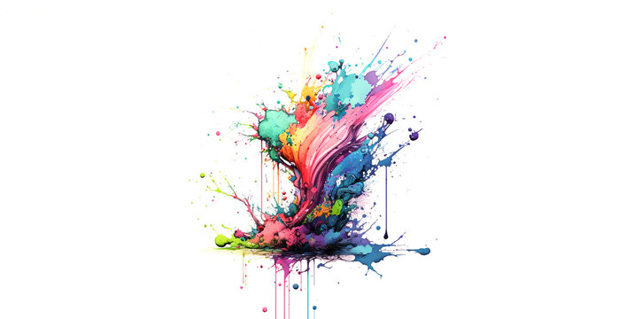 Watercolor blot with splashes and drops isolated on white background. Watercolor dots splashes. Generated. Ai Technology