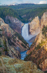 Scenic Landscape of the Yellowstone Falls in Yellowstone National Park Wyoming