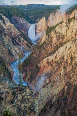 Scenic Landscape of the Yellowstone Falls in Yellowstone National Park Wyoming