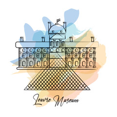 Isolated watercolor sketch of Louvre Museum France Vector